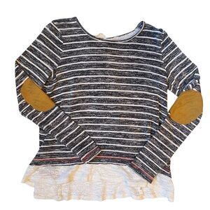 Women’s/Girls long-sleeved striped blouse with elbow patches & open back Size S